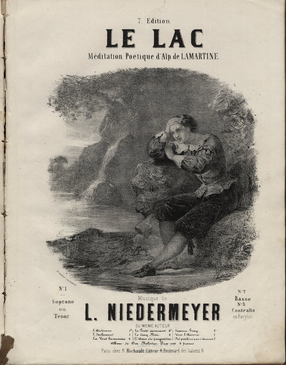 Kotta a következőhöz: "" Le Lac "" Meditation Poetique, szerző: Alphonse de Lamartine, zene: Abraham, Louis Niedermeyer Magángyűjtemény. alkotó: Anonymous Anonymous