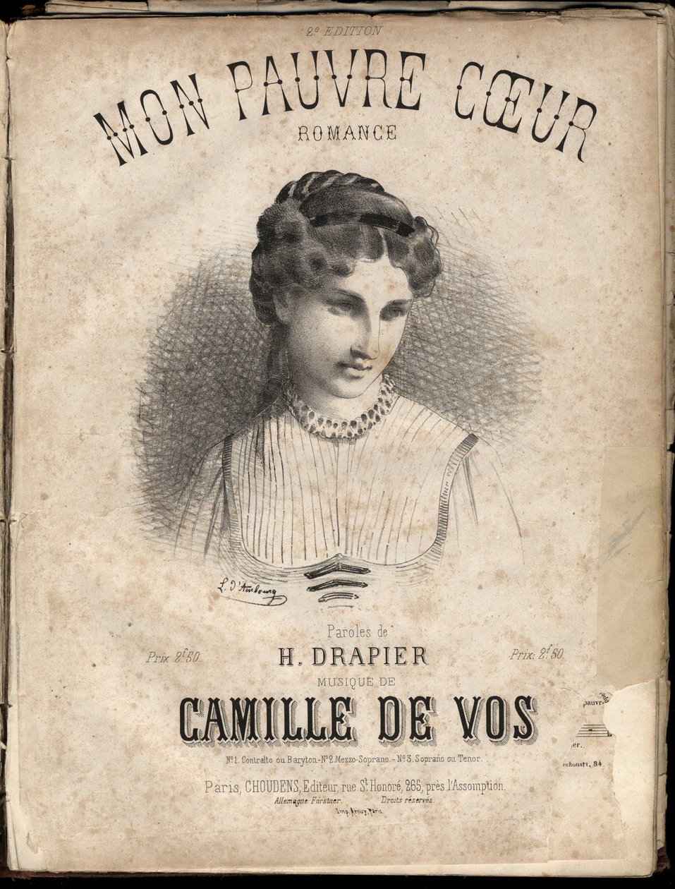 Kotta a „” Szegény szívem „” szövegéhez, H. Drapier, zene: Camille de Vos. Magángyűjtemény. alkotó: Anonymous Anonymous