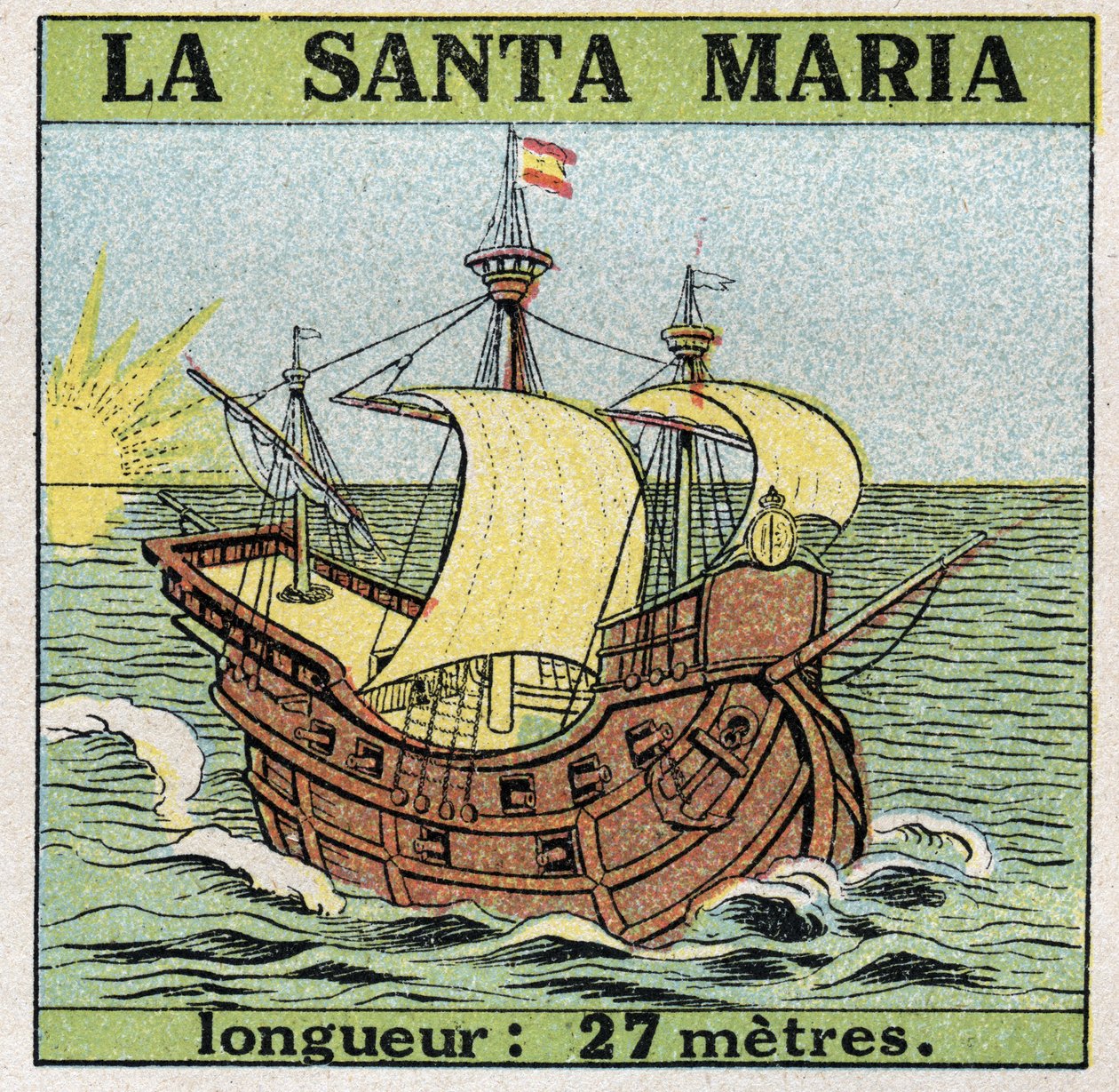 Hajók és hajók: Santa Maria, Kolumbusz Kristóf (1451-1506) karavellája, amikor 1492-ben felfedezte Amerikát. Névtelen illusztráció 1925-ből. Magángyűjtemény. alkotó: Anonymous Anonymous