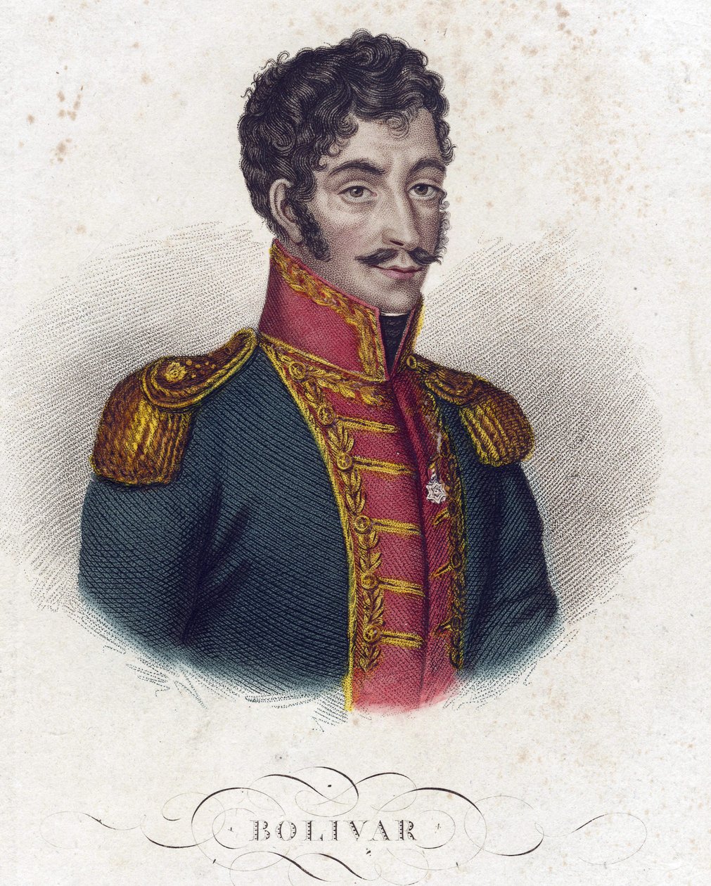 Simon Bolivar (1783-1830) - Névtelen - 1825 - Rézkarc, akvarell - 16,6x12 - Magángyűjtemény alkotó: Anonymous Anonymous