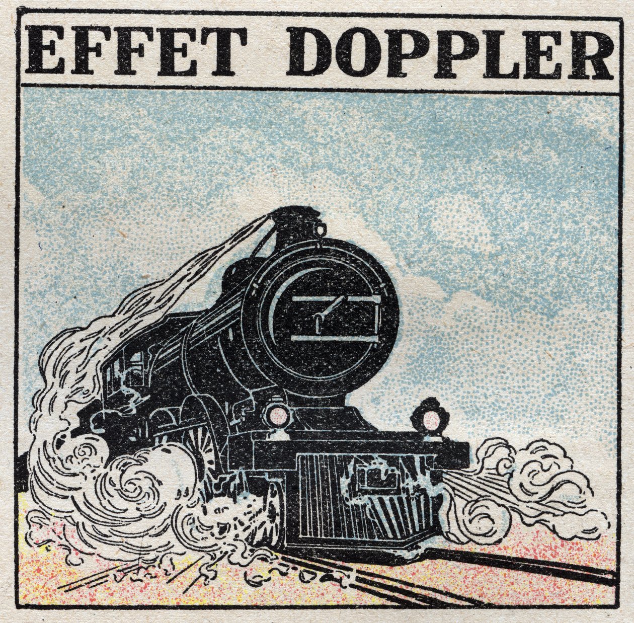 Hangenergia: Doppler-effektus, amelyet 1842-ben Christian Andreas Doppler (1803-1853) emelt ki. A mozdony sípja éles hangot ad, amikor megérkezik, és erőssé válik, amikor távolodik. Névtelen illusztráció 1925-ből. Magángyűjtemény. alkotó: Anonymous Anonymous