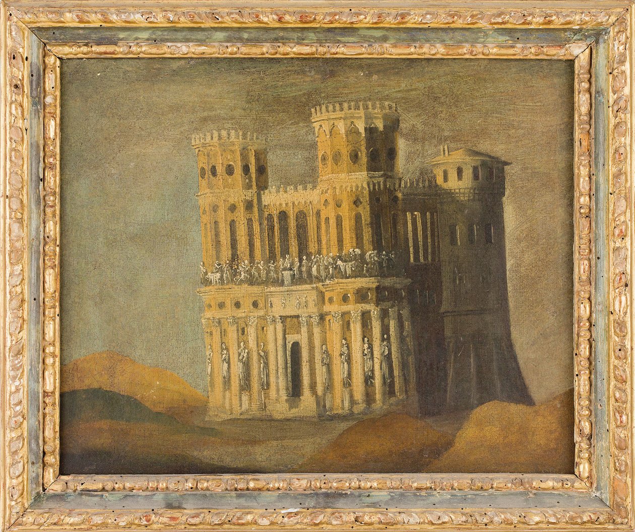 Souvenir imaginaire de Castel Nuovo – Képzeletbeli visszaemlékezés Maschio Angioino-ra, Nome, Francois de (1593-1630 után). Olaj, vászon, 17. század első harmada. Mérete: 27,5x34 cm. Magángyűjtemény alkotó: Anonymous Anonymous