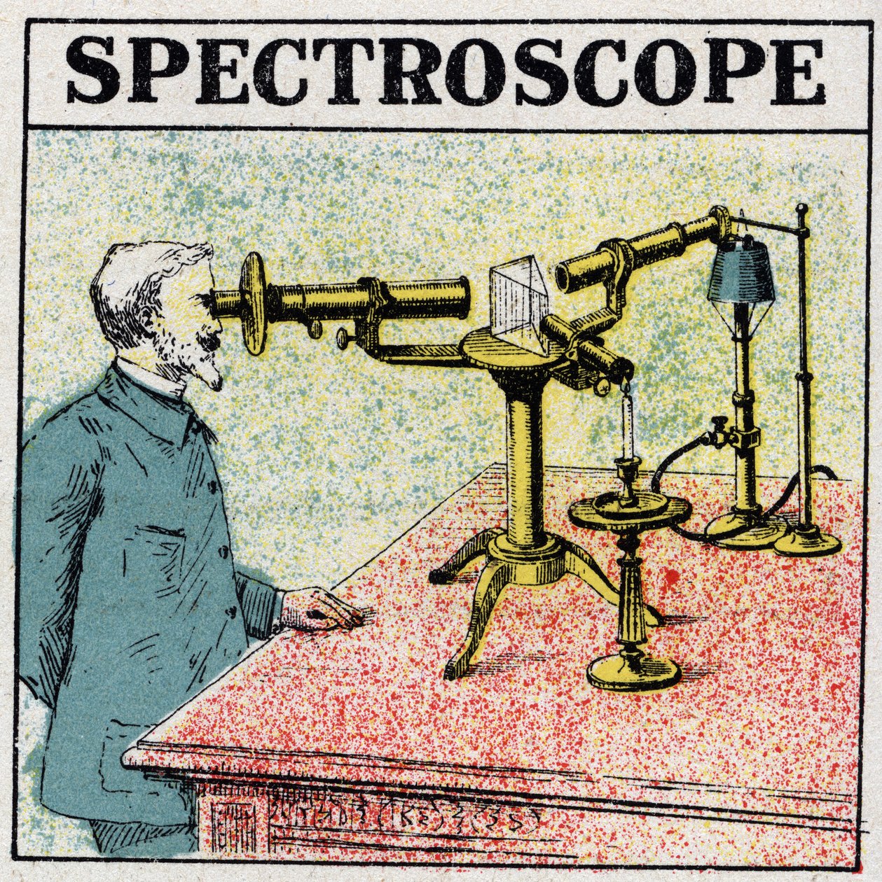 Spektrális elemzés: spektroszkóp. Névtelen illusztráció 1925-ből. Magángyűjtemény. alkotó: Anonymous Anonymous