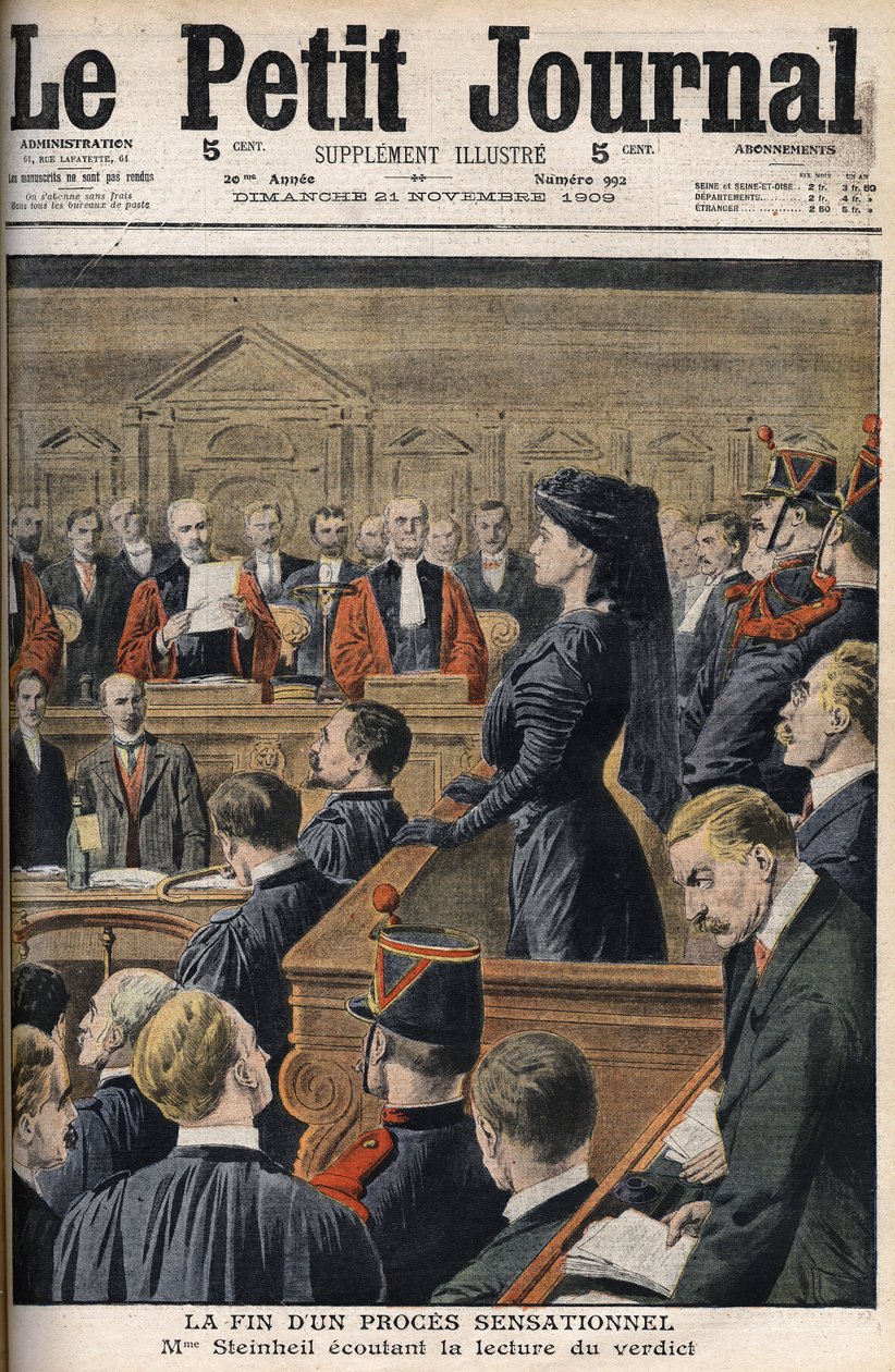 Steinheil-ügy: Marguerite Steinheil (1869-1954) az ítélet felolvasását hallgatja – Le Peiny Journal, 1909. november alkotó: Anonymous Anonymous