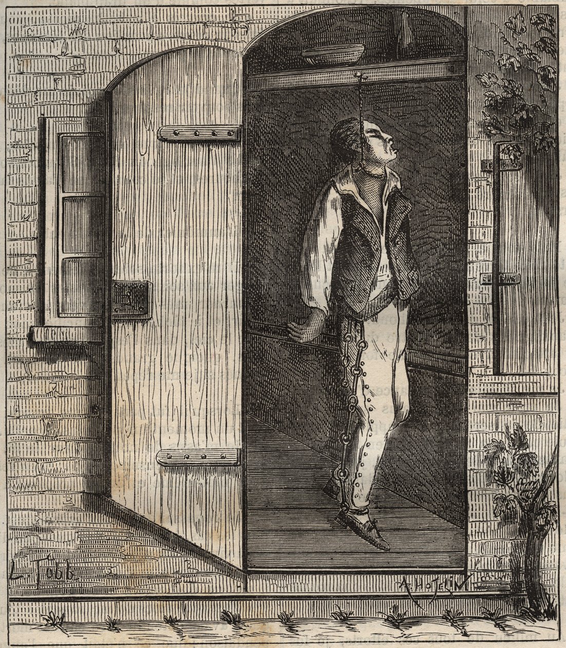 Öngyilkosság a Rochefort börtönben 1840-ben. Vésett Pierre Zaccone (1817-1895) „A börtönök története a létrehozásuktól napjainkig” című könyvébe (Colonia Penale – Büntetés-végrehajtási telep). Magángyűjtemény. alkotó: Anonymous Anonymous