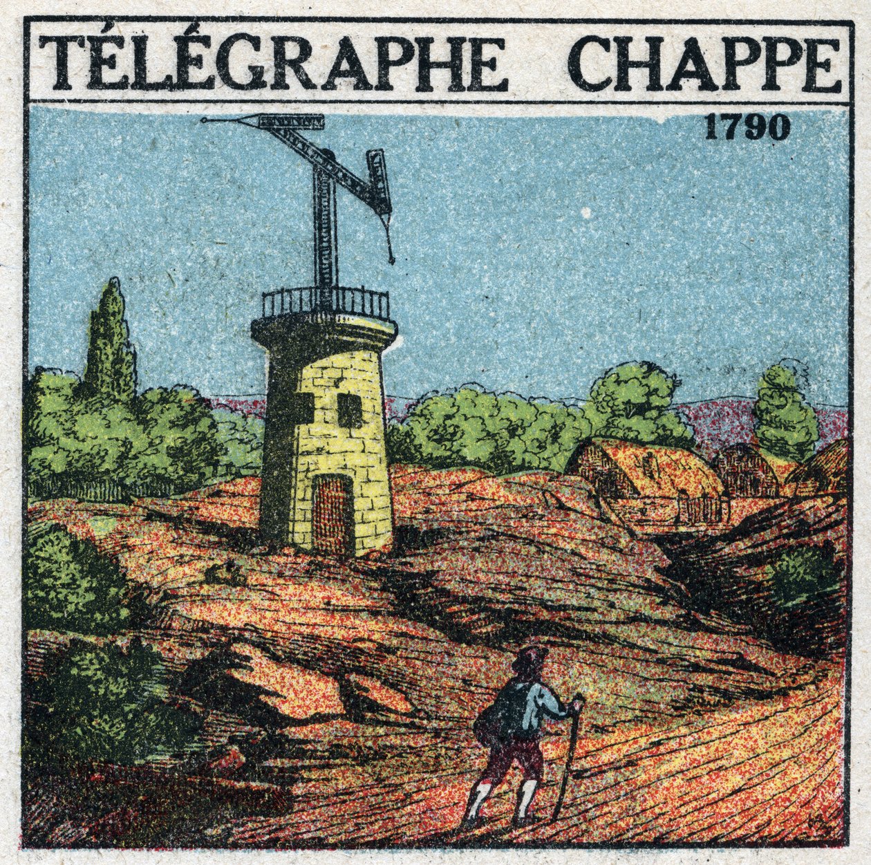 Távíró: Claude Chappe (1765-1805) távírója 1790-ben. Névtelen illusztráció 1925-ből. Magángyűjtemény. alkotó: Anonymous Anonymous