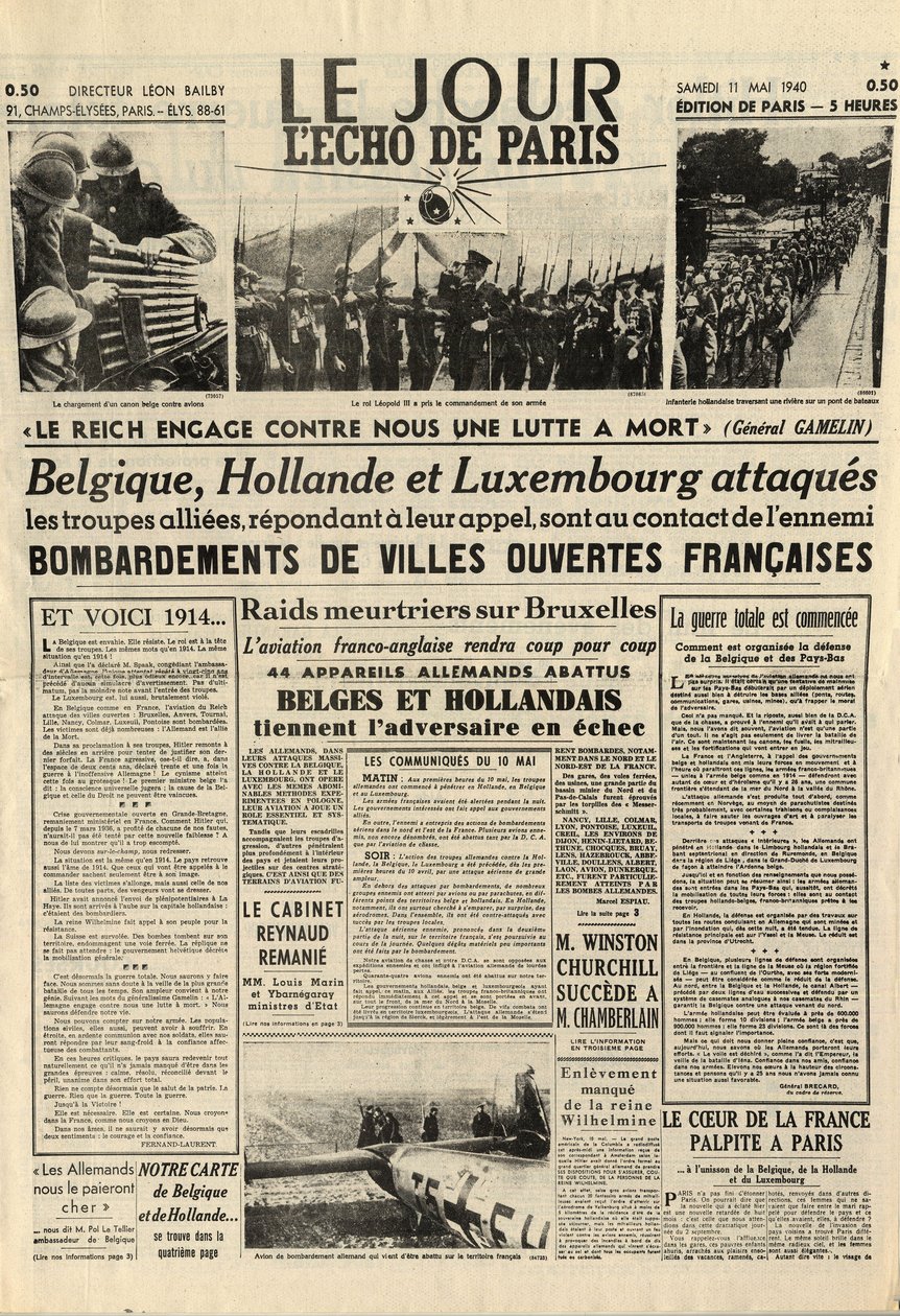 A belga csata vagy a belga hadjárat - 18 napos hadjárat - német invázió Belgium ellen a második világháború alatt - „” Le Jour” folyóirat. L