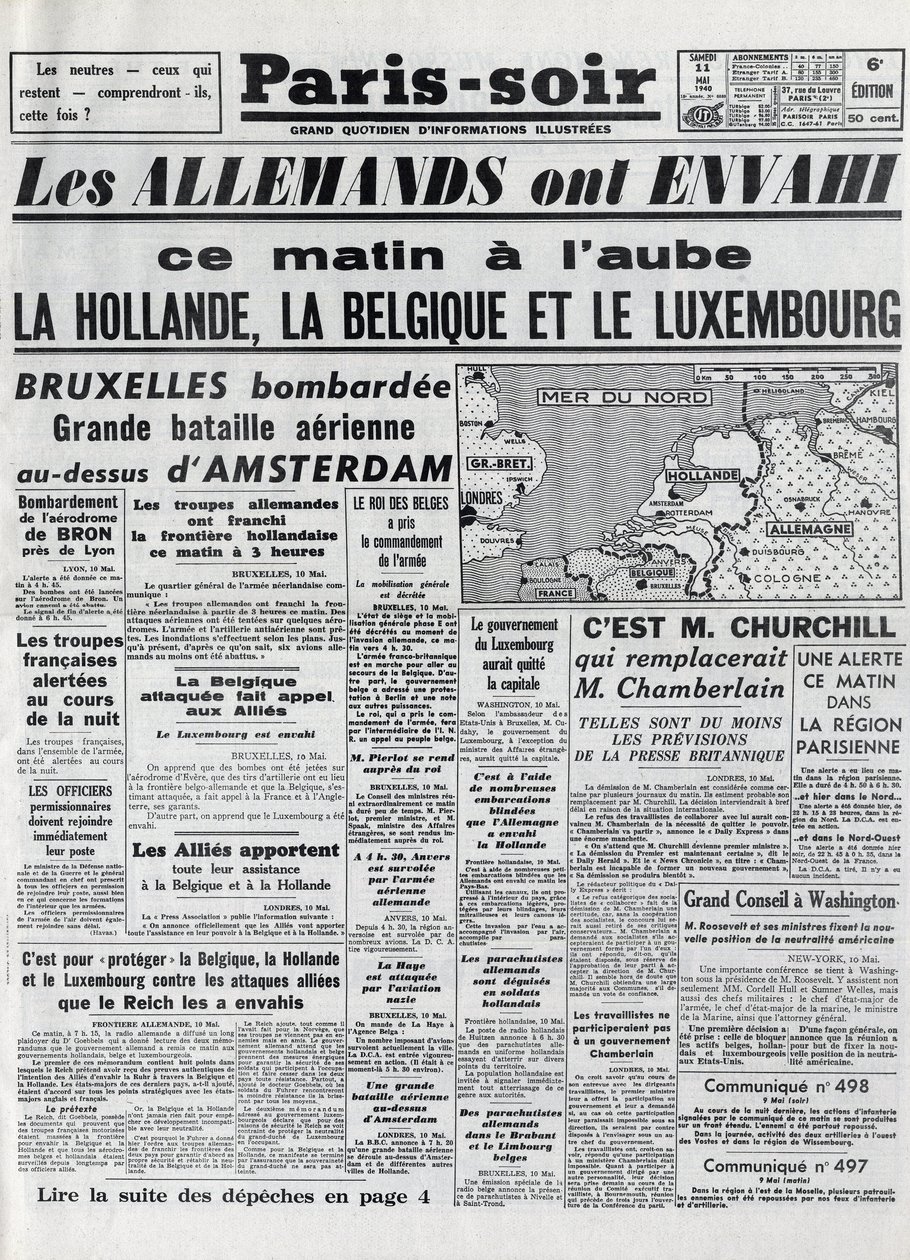 A belga csata vagy a belga hadjárat - 18 napos hadjárat - német csapatok megszállása Belgiumba a második világháború alatt - PÁRIS EVIOR 1940. 11. 05. - NÉMETEK HOLLANDIAT - BELGIUM ÉS LUXEMBURG - alkotó: Anonymous Anonymous