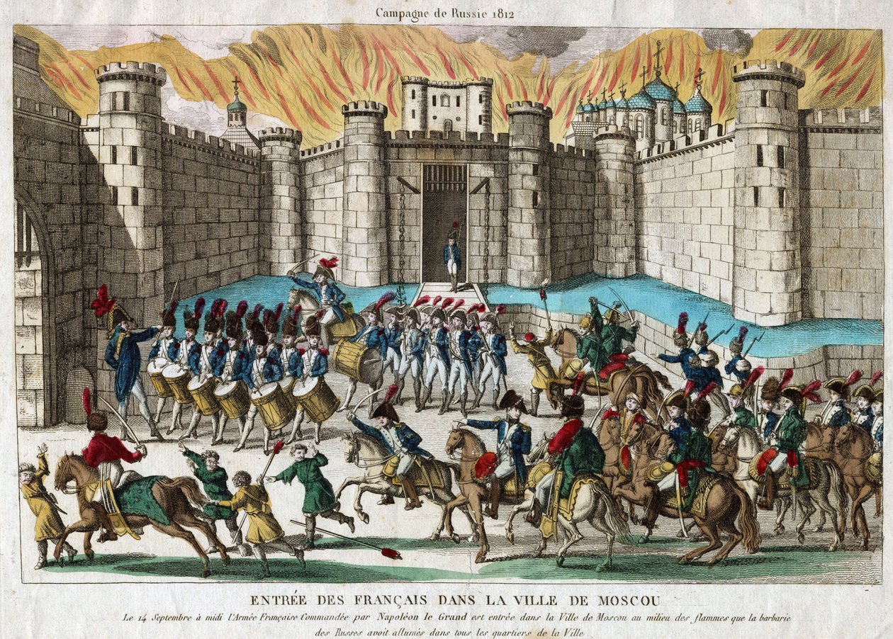 A francia belépés Moszkvába - Anonymous - 1812 - Rézkarc, akvarell - 26,9x37,8 - Magángyűjtemény alkotó: Anonymous Anonymous