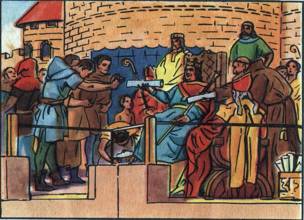 Lajos francia király (1081-1137) megadta a Chartát Párizs városának. Névtelen illusztráció a „Collection des souverains et chefs d