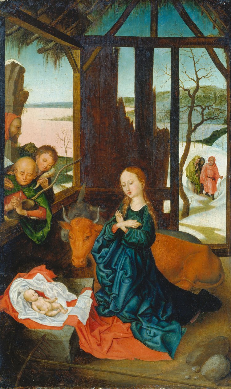 A születés, 1500-20 körül (vegyes tölgyfára) alkotó: Anonymous Anonymous