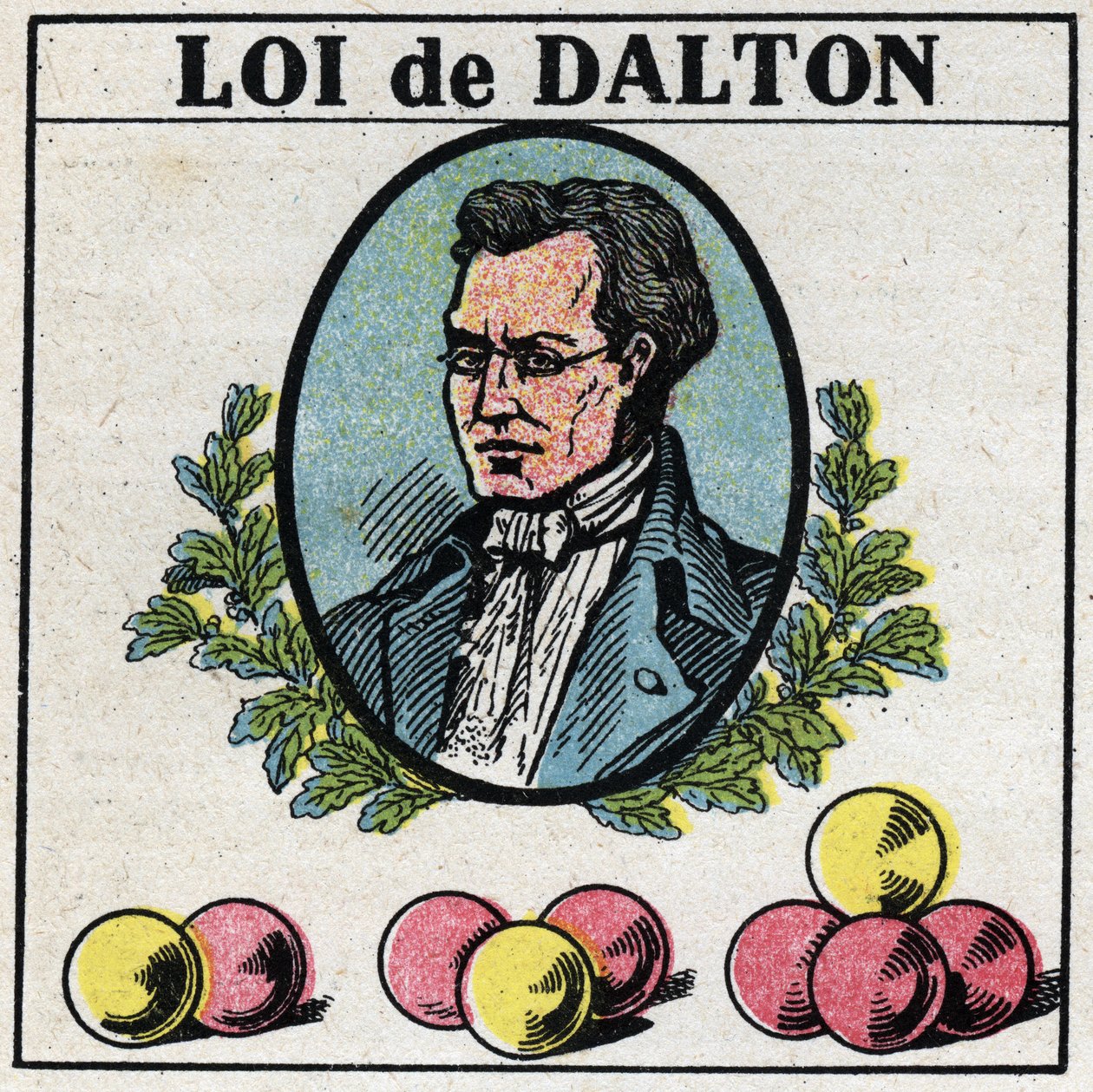 Az atomok: John Dalton törvénye (1766-1844). 1925 névtelen illusztrációja. Magángyűjtemény. alkotó: Anonymous Anonymous