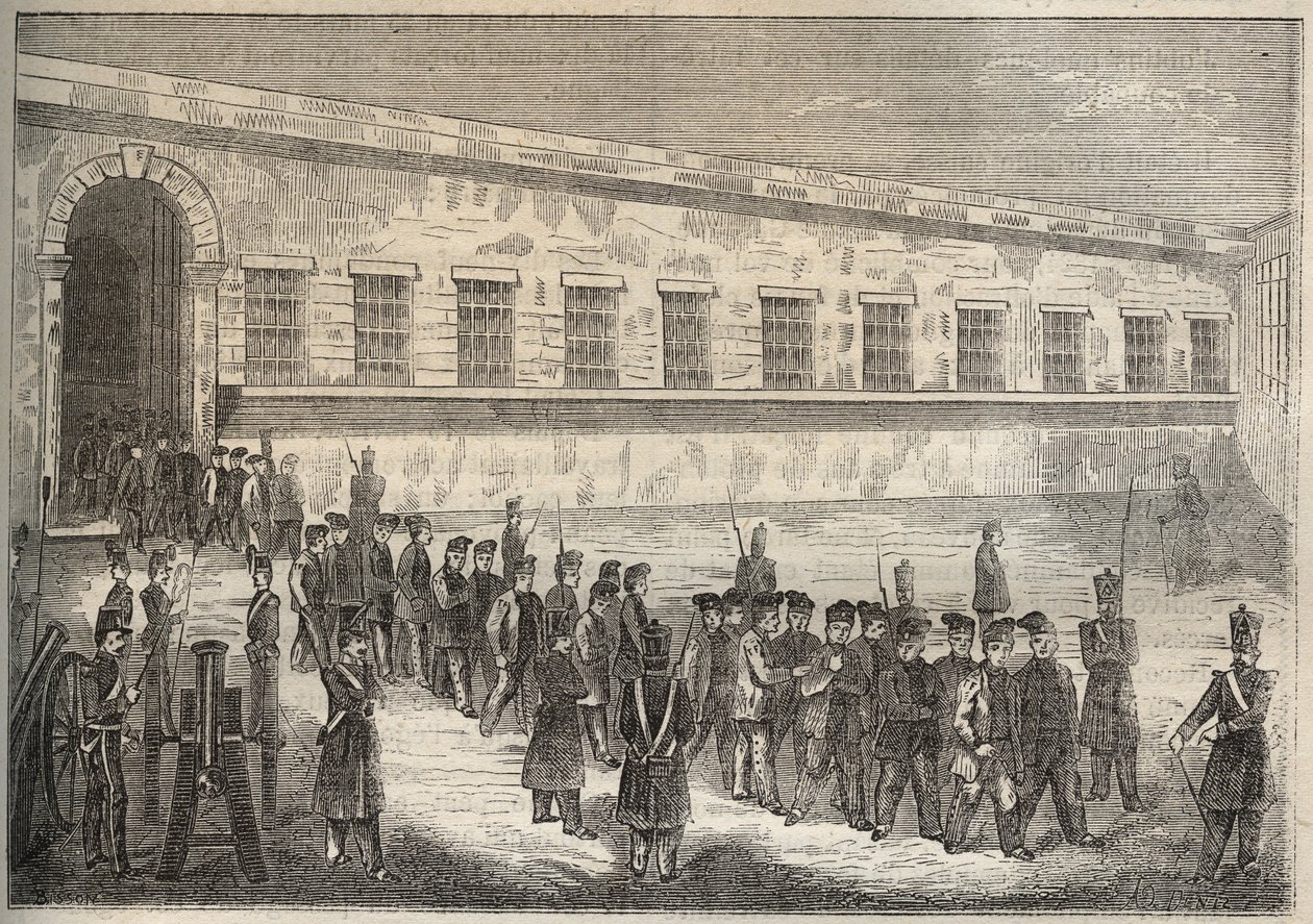 Rochefort börtöne a XIX. Pierre Zaccone (1817-1895) (Colonia Penale - Büntetőtelep) metszet az „Elítéltek története a megalkotásuktól napjainkig” című könyvébe (1877). Magángyűjtemény. alkotó: Anonymous Anonymous