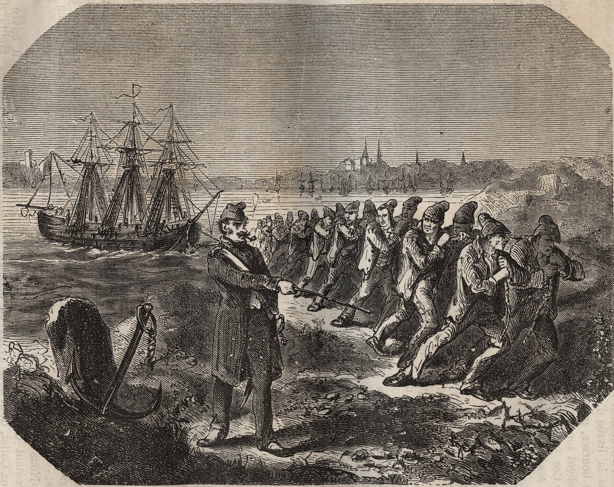 A cordelle (nagy fáradtság alkotása) a bagne de Rochefortban a XIX. Pierre Zaccone (1817-1895) „A börtönök története létrehozásuktól napjainkig” metszetébe (1877) (Colonia Penale - Büntetés-végrehajtási telep) alkotó: Anonymous Anonymous