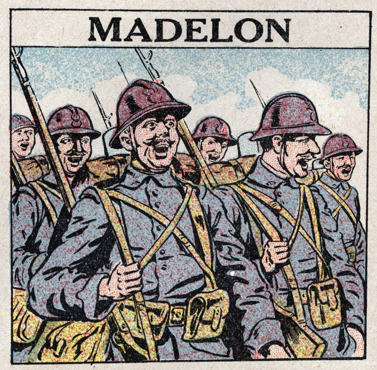 A zene hatásai: a francia „La Madelon” dal bátorságot ad a katonaságnak. Névtelen illusztráció 1925-ből. Magángyűjtemény. alkotó: Anonymous Anonymous