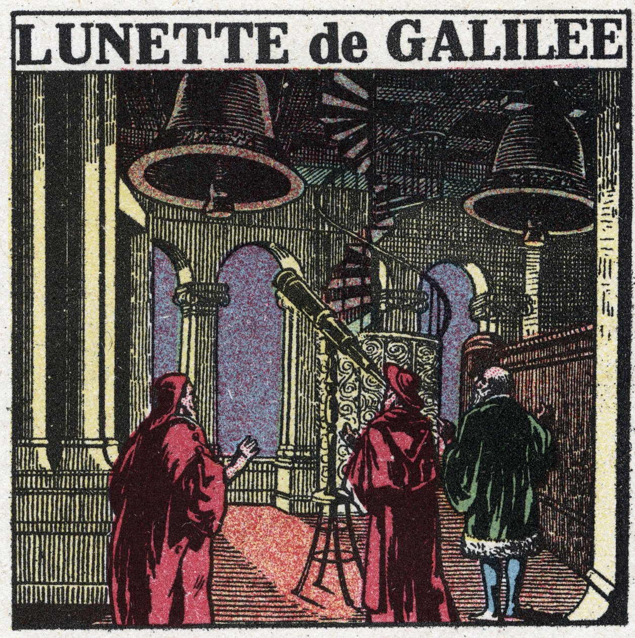 Az első optikai műszerek: Galileo Galilei (1564-1642) 1610-ben feltalált csillagászati előlapja. Névtelen illusztráció 1925-ből. Magángyűjtemény. alkotó: Anonymous Anonymous