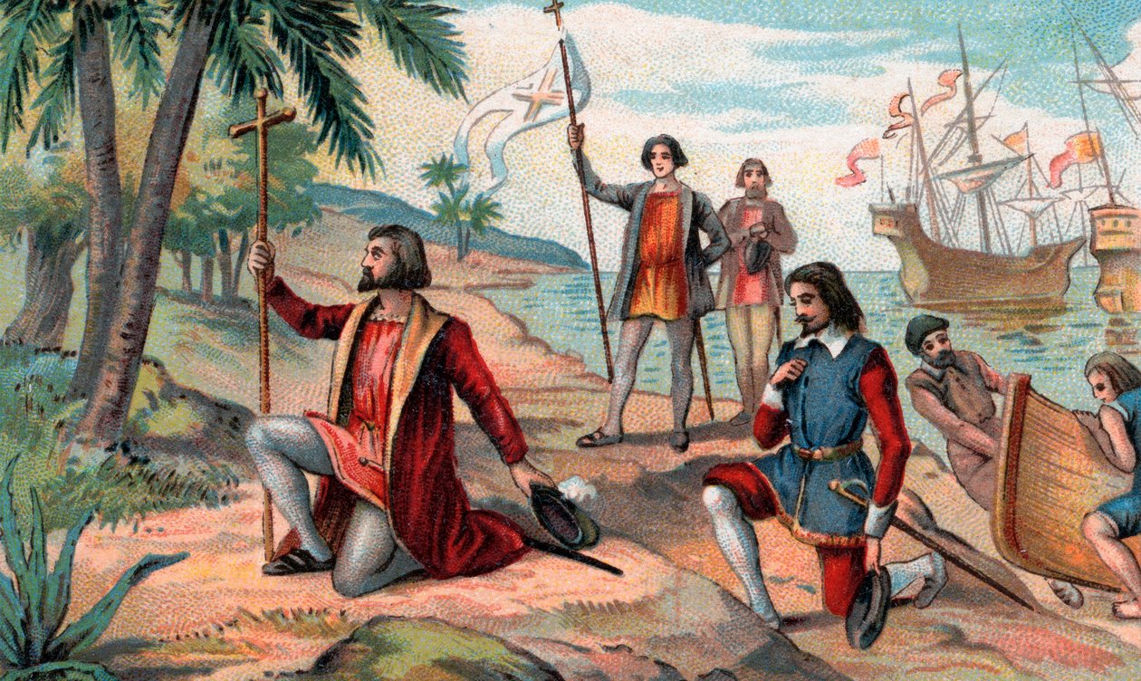 Kolumbusz Kristóf (Cristopher Columbus, Cristoforo Colombo, Cristobal Colon) (1451-1506) partraszállása az Újvilágban alkotó: Anonymous Anonymous