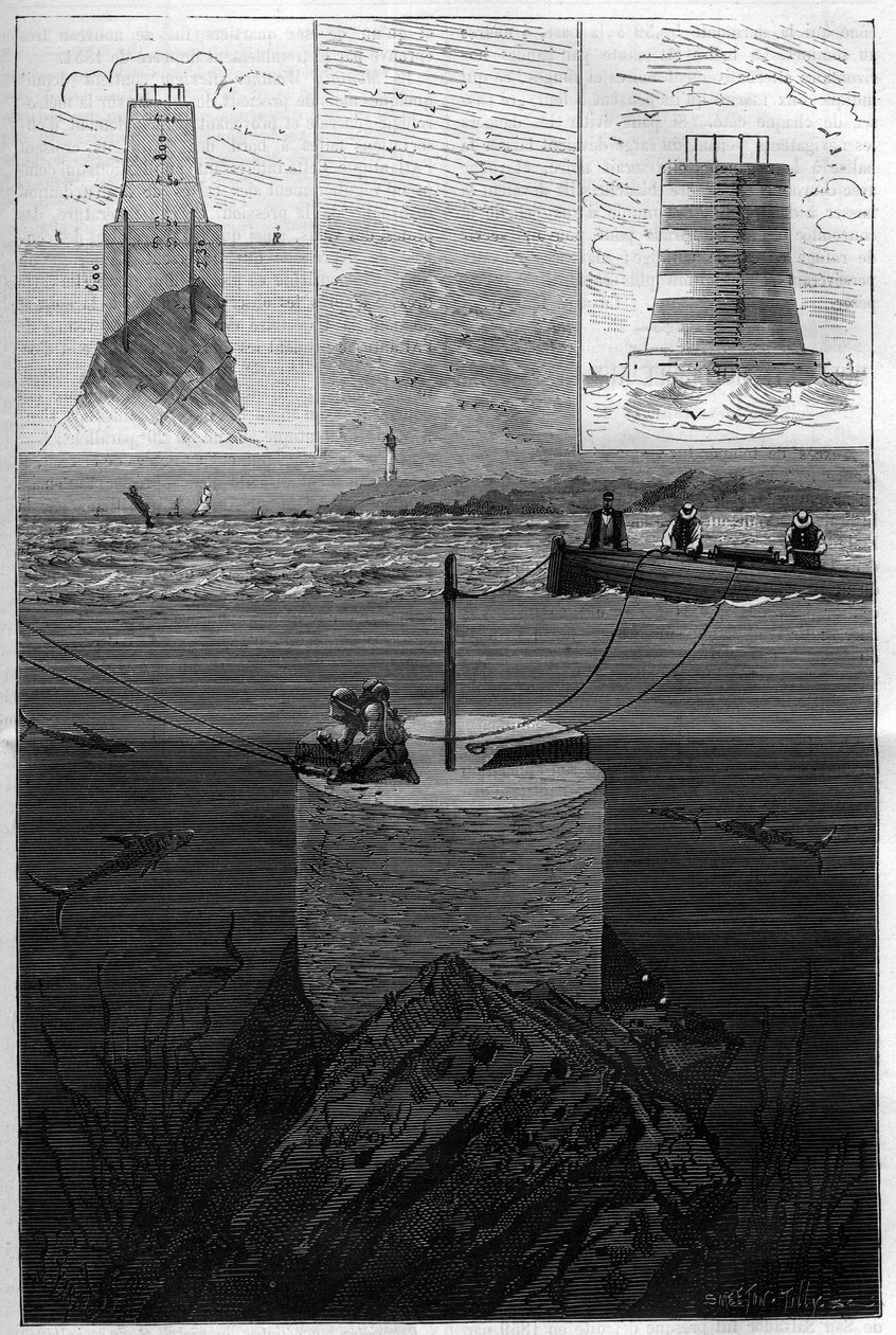 A Lavezzi világítótorony: A Lavezzi-szigetek Tower Beacon építése a detroit szintjén, amely elválasztja Korzikát Szardíniától a Földközi-tengeren, amelyet 1874-ben épített a Nemzeti Haditengerészet a Semillante elsüllyedése után 1. alkotó: Anonymous Anonymous