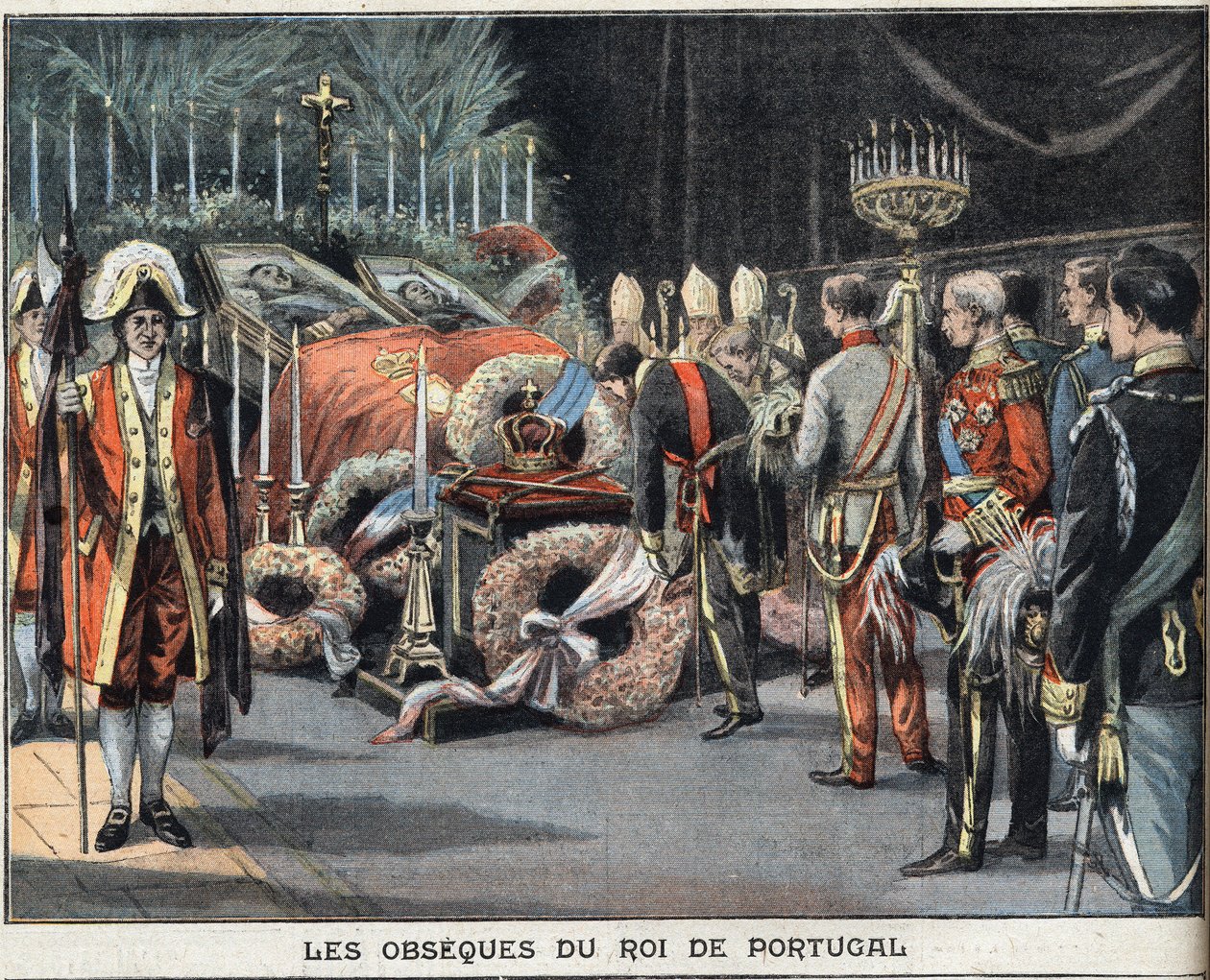I. Károly portugál király (1863-1908) meggyilkolt emberei 1908. február 1-jén haltak meg. Metszet a „Le Peute Parisien” újságból, 1908.02.23. Magángyűjtemény. alkotó: Anonymous Anonymous