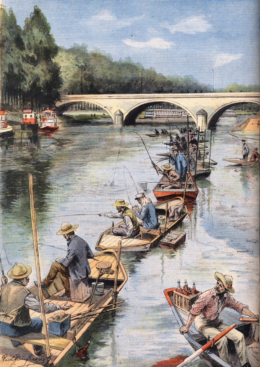 A horgászat megnyitója. Metszet a „Le Petite Parisien” újságból”, 1908.06.21. Magángyűjtemény. alkotó: Anonymous Anonymous
