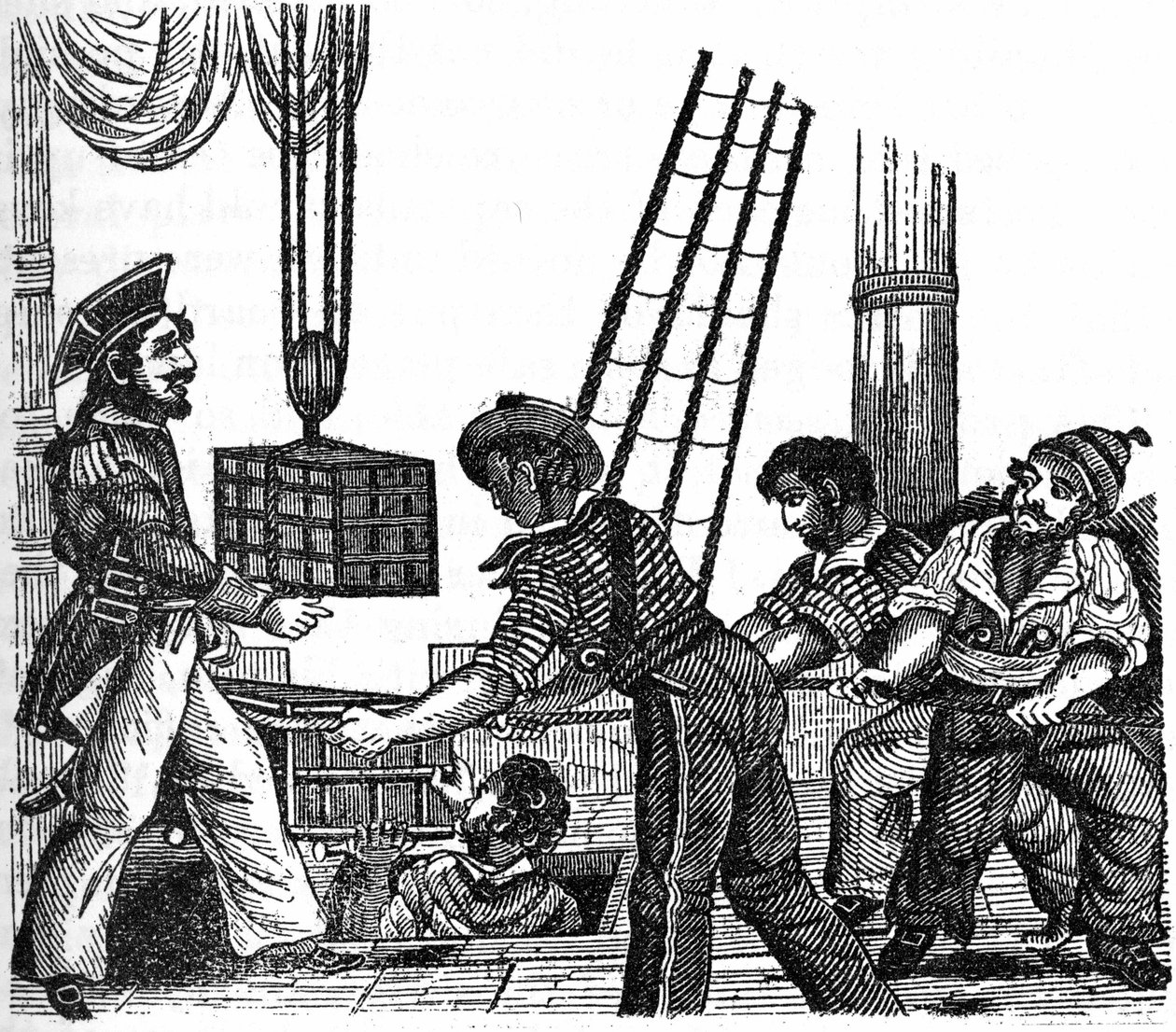 A „Long Ben”” kalóz, John Avery (1643-ban) három láda hazaárulást (aranyat és köveket) rakott a hajójára. Metszet: „A kalóz saját könyve” 1837. alkotó: Anonymous Anonymous