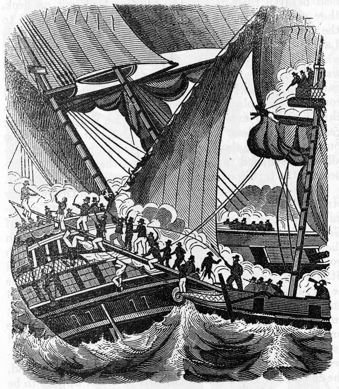 Jean Lafitte (1780-1826) kalóz úriember közeledik a Compagnie des Indes Queen East hajójához. Metszet: „A kalóz saját könyve” 1837. alkotó: Anonymous Anonymous