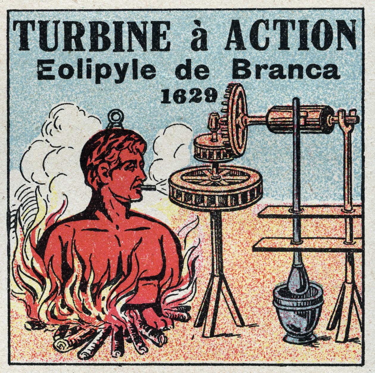 A gőzgép: a turbinának van akciója. Az eolipilet Giovanni Branca (1571-1645) találta fel 1629-ben. Névtelen illusztráció 1925-ből. Magángyűjtemény. alkotó: Anonymous Anonymous