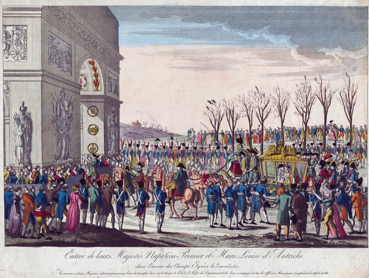 Napóleon és Marie-Louise esküvői menete a Champs Elysees mentén 1810. április 2-án - Anonymous - 1810 - Rézkarc, akvarell - 35,3x45,7 - Magángyűjtemény alkotó: Anonymous Anonymous