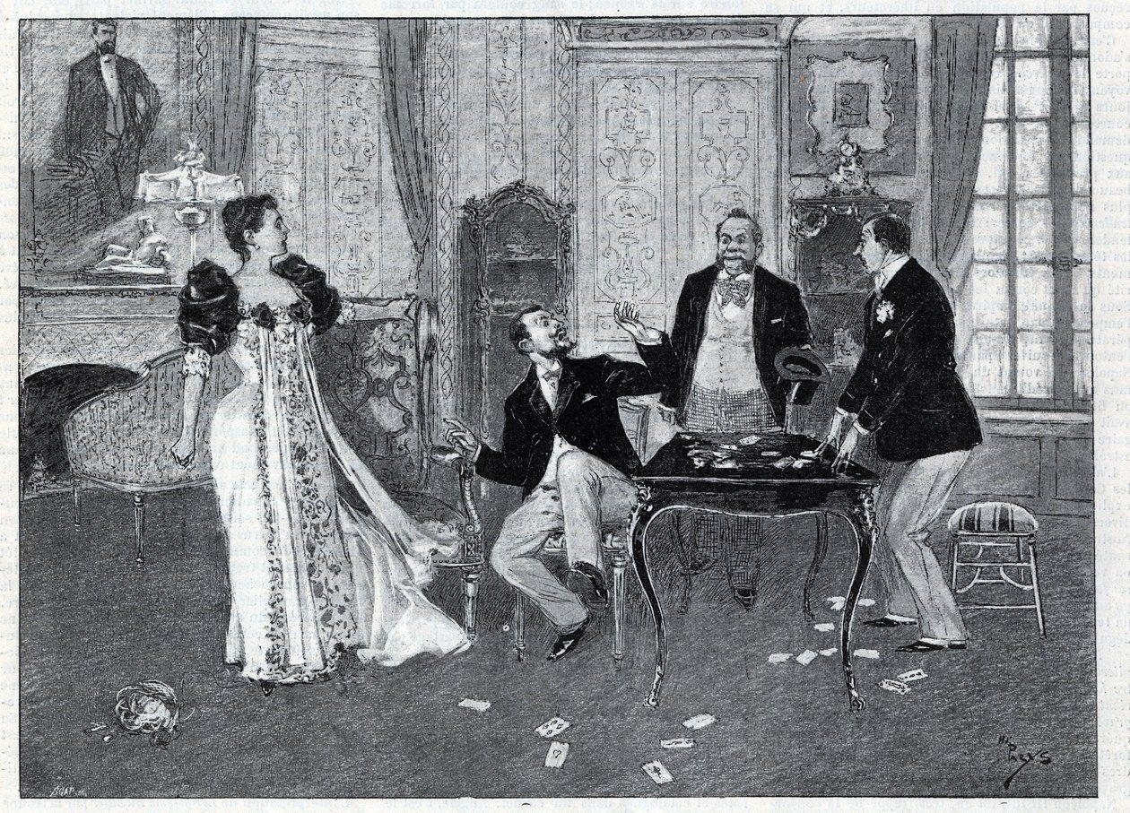 Színházi ábrázolás: „A Systeme Ribadier”, Georges Feydeau (1862-1921) és Maurice Hennequin (1863-1926) vaudeville-je a párizsi Theatre du Palais-Royalban. Metszet az 1892-es „Le monde illustree”-ben. Magángyűjtemény. alkotó: Anonymous Anonymous
