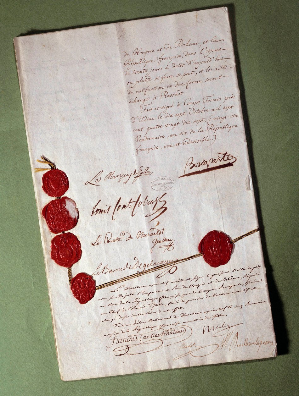 Bonaparte Napóleon (1769-1821) által aláírt Campoformio Szerződés (Campoformio, Campoformio) alkotó: Anonymous Anonymous