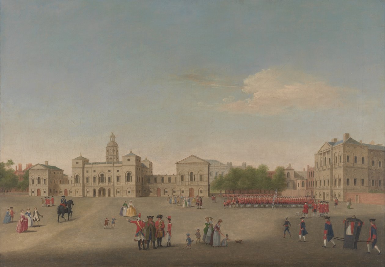 A Horse Guards és a Whitehall kilátása, 1750 körül (olaj, vászon) alkotó: Anonymous Anonymous