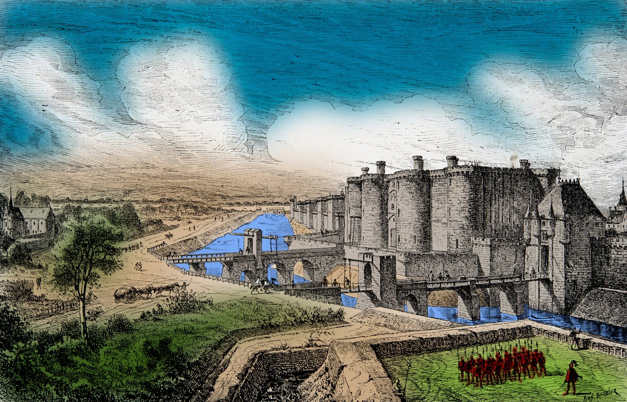 Kilátás a Bastille-ra környező falaival V. Bölcs Károly király (1338-1380) alatt, Metszet, Magángyűjtemény alkotó: Anonymous Anonymous