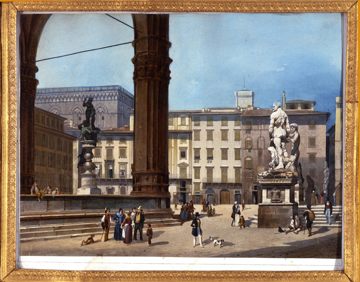Kilátás a Loggia dei Lanzira (1576-1582) a firenzei Piazza della Signorián "" Névtelen festmény a 19. századról alkotó: Anonymous Anonymous