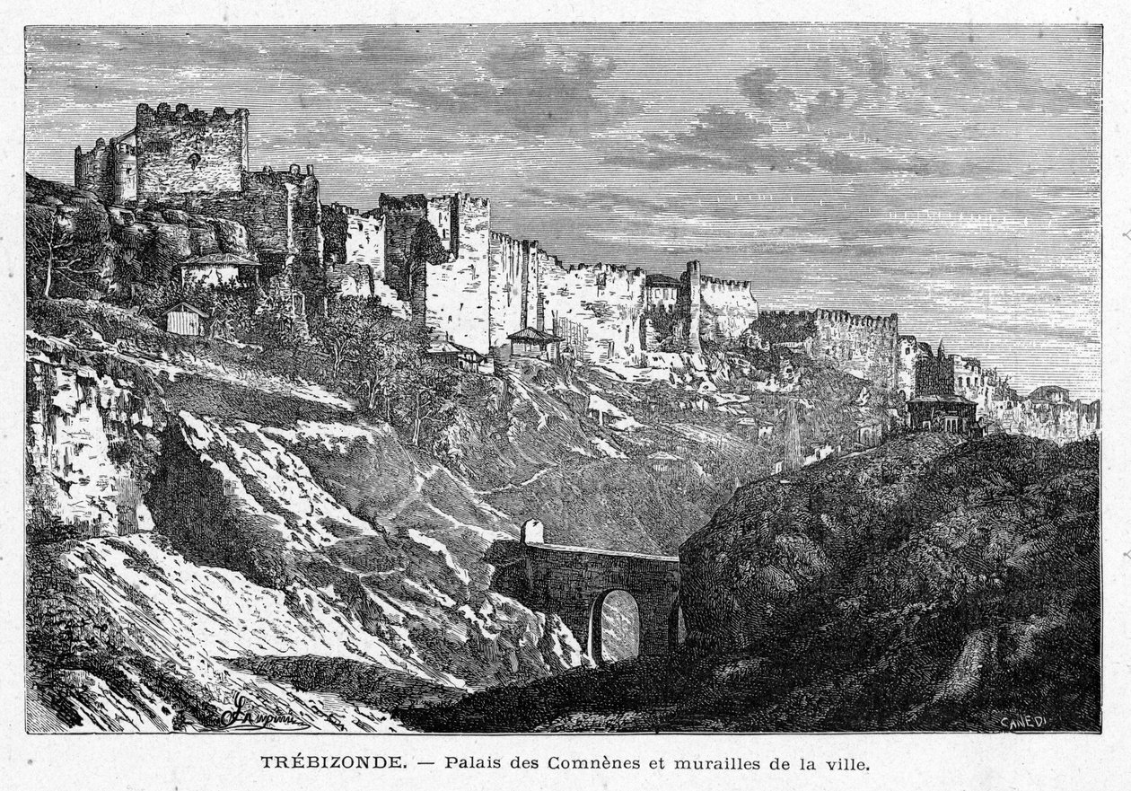 Kilátás a Palais des Comesra és Trebizonde városának falaira (Törökország). Louis-Eugene (Louis Eugene) Louvet „Les Missions Catholiques au XIXeme Siecle” metszete. magángyűjtemény. alkotó: Anonymous Anonymous