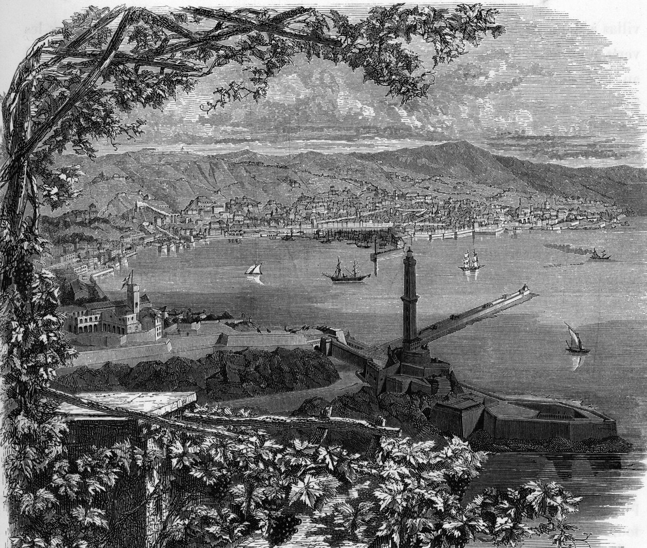 Kilátás a város Genes (Genova), Olaszország. armengaud 1859-es metszete „Európa galériáiban – Olaszország”. Magángyűjtemény. alkotó: Anonymous Anonymous