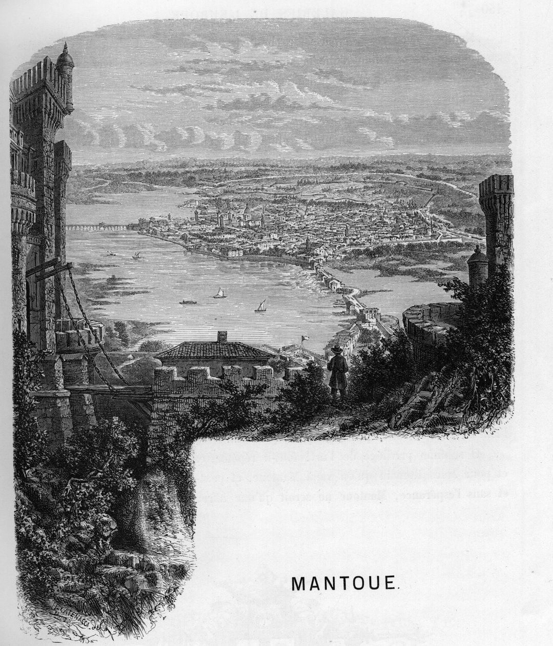 Kilátás a város Mantua (Mantova), Olaszország. armengaud 1859-es metszete „Európa galériáiban – Olaszország”. Magángyűjtemény. alkotó: Anonymous Anonymous