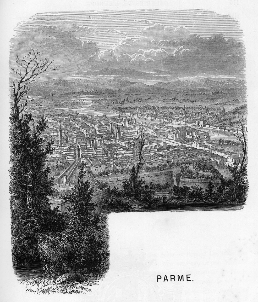 Kilátás a városra, Parma (Parma), Olaszország. Armengaud 1859-es metszete a „” les galeries de l