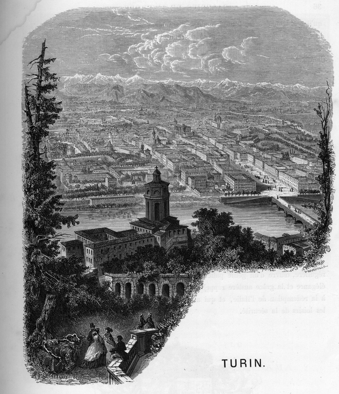 Kilátás a városra, Torino (Torino), Olaszország. armengaud 1859-es metszete „Európa galériáiban – Olaszország”. Magángyűjtemény. alkotó: Anonymous Anonymous