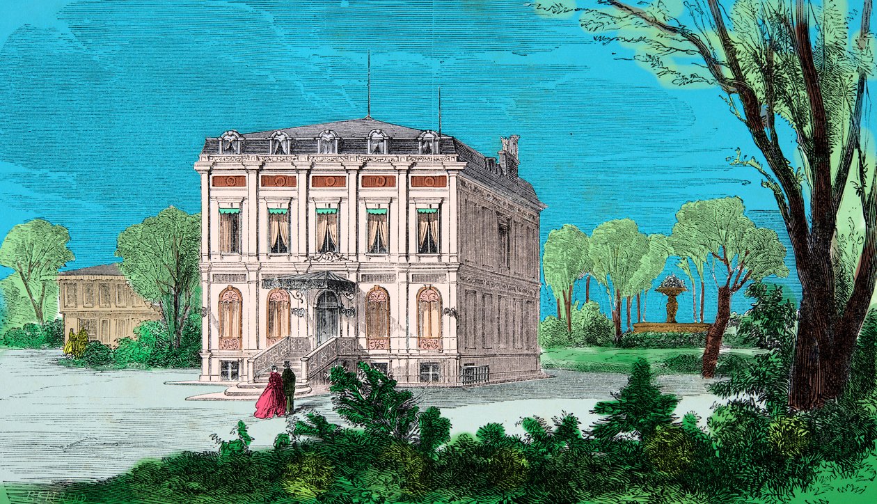 Gioachino (Gioacchino, Giovacchino) Rossini (1792-1868) Passy au Bois de Boulogne-i házának kilátása, metszet, magángyűjtemény alkotó: Anonymous Anonymous
