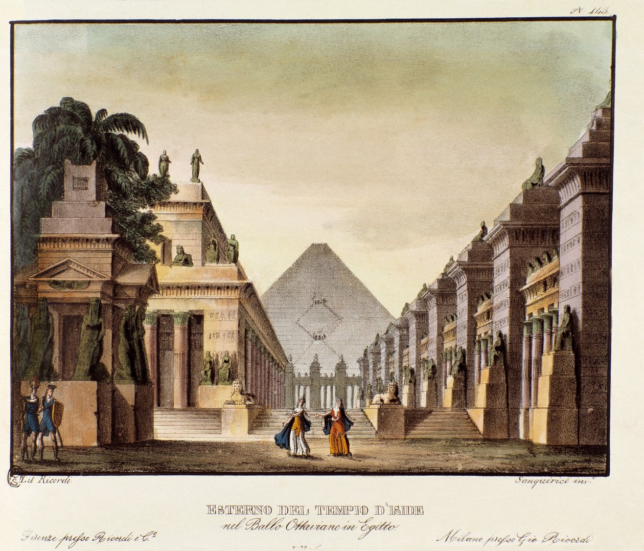 Ízisz templomának kilátása Giovanni Galzerani (1780-1865) (1828) olasz koreográfus „”Octavianus in Egypt”” című balettjéhez készült szcenográfia. Litográfia a „” Alessandro Sanquirico (1777-1849) festői találmányainak gyűjteménye 1830-ból”. milánói nélkül alkotó: Anonymous Anonymous