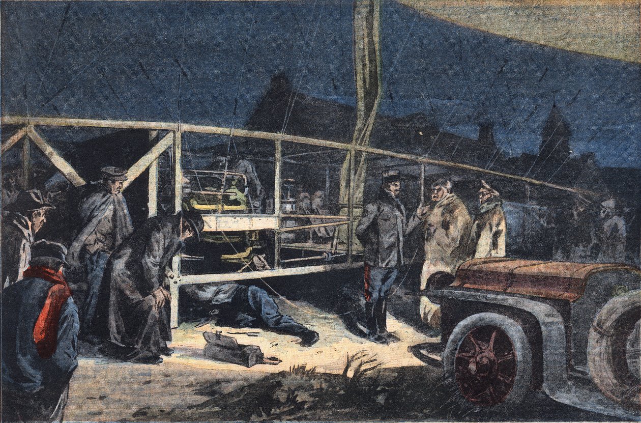 Ville de paris léghajó meghibásodása Valmyban. Metszet a „” Le Peute Parisien” újságból”, 1908.02.02. Magángyűjtemény. alkotó: Anonymous Anonymous