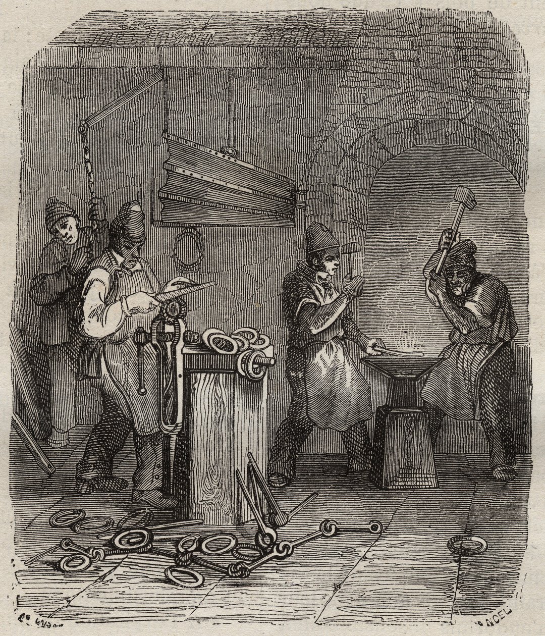 Munkáscsapatok a Rochefort Bagne-ban a XIX. Pierre Zaccone (1817-1895) (Colonia Penale - Büntetőtelep) metszet az „Elítéltek története a megalkotásuktól napjainkig” című könyvébe (1877). Magángyűjtemény. alkotó: Anonymous Anonymous
