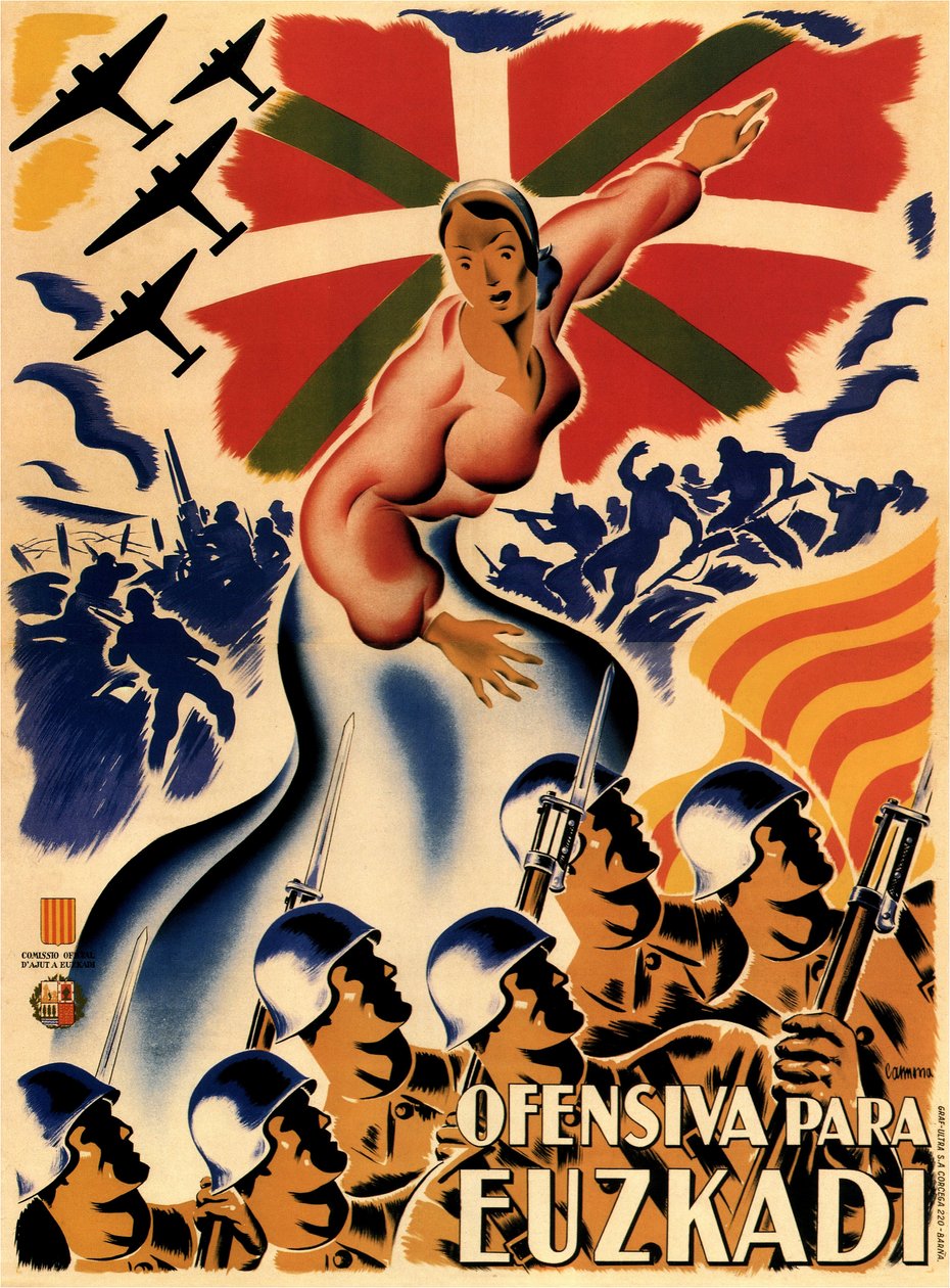 Spanyol polgárháború - Vizcayai kampány (Biscay Offensive) Ofensiva Para Euzkadi (Offensive Baszkföld) - Anonymous - 1937 - Színes litográfia - 140x100 - Magángyűjtemény alkotó: Anonymous Anonymous