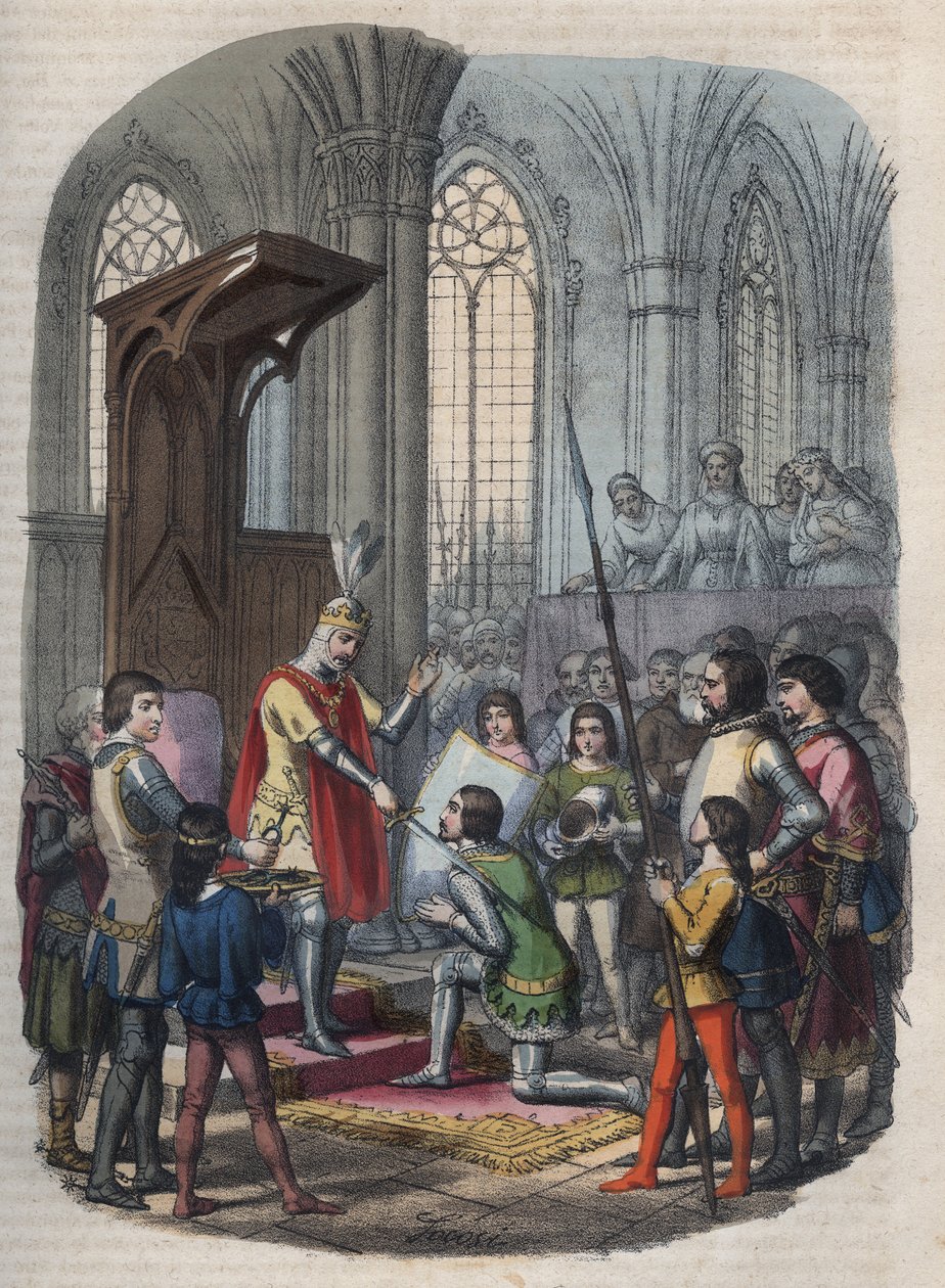lovaggá üti – I. Arthur, Bretagne hercege vagy Arthur Plantagenet, Gournay-en-Bray elvétele után II. Fülöp vagy Philip Augustus lovaggá ütötte alkotó: Anonymous Anonymous