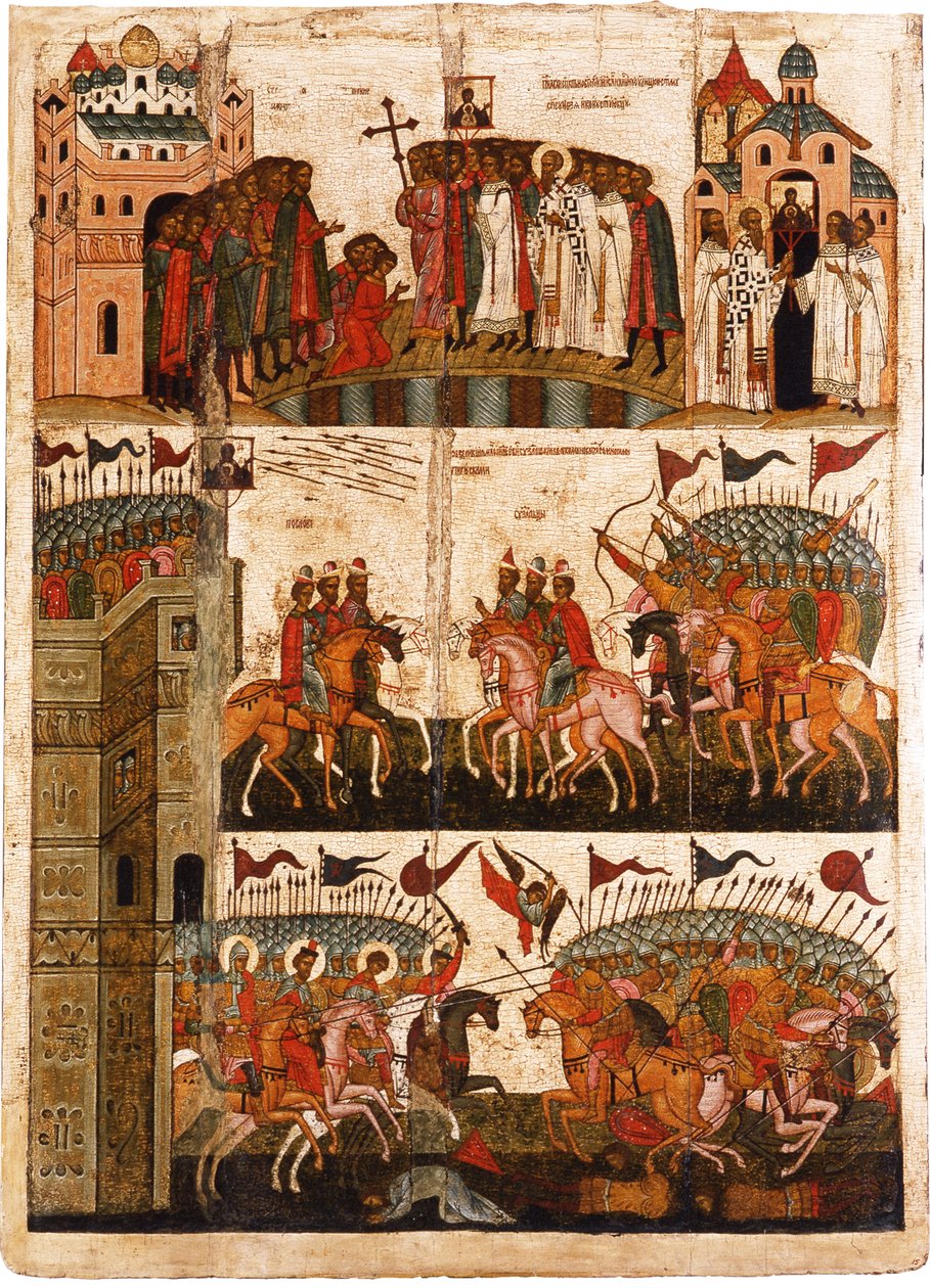 A novgorodiak és szuzdaliak csata, XV. század közepe. alkotó: Anonymous Russian icon painter