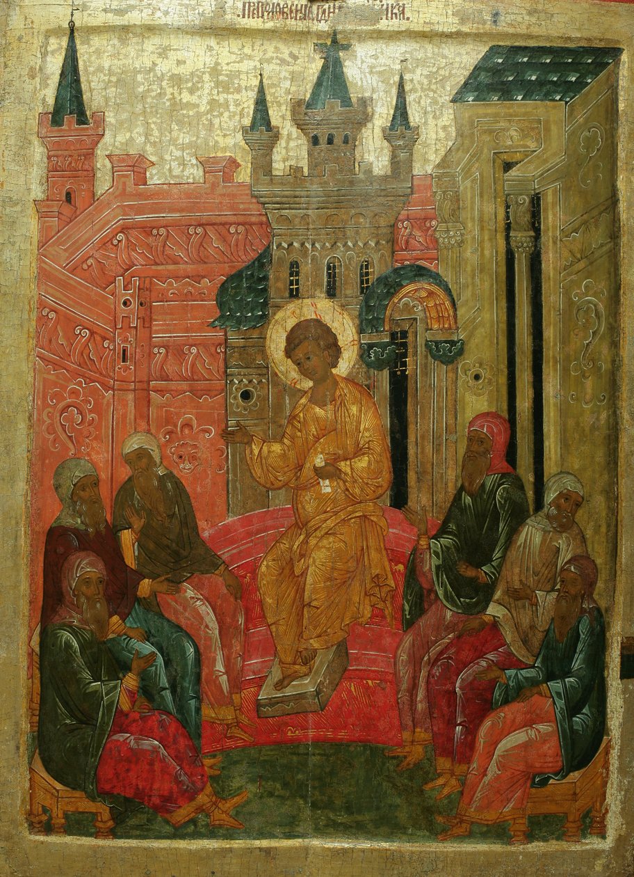 Prepolowenie Krisztus az orvosok között, 15. század alkotó: Anonymous Russian icon painter