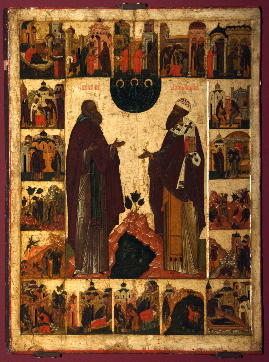Fehértói Szent Cirill és Alexandriai Szent Cirill, XVI. század második fele. alkotó: Anonymous Russian icon painter