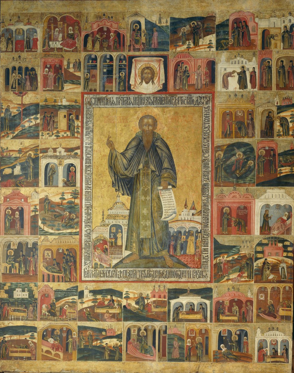 Fehértói Szent Cirill élete jeleneteivel, 17. század alkotó: Anonymous Russian icon painter