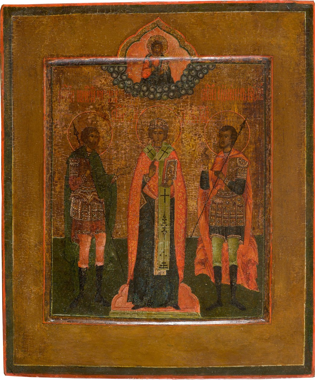 Menas szentek, Novgorodi Nikita és Harcos János, 19. század első negyede alkotó: Anonymous Russian icon painter