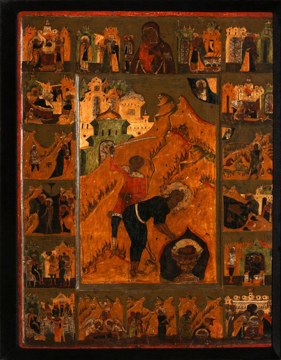 Keresztelő Szent János lefejezése Feodorovskaya Istenszülővel, XVII. század eleje. alkotó: Anonymous Russian icon painter